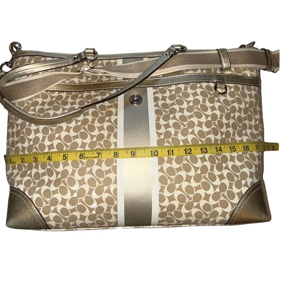 Chelsea Large Gold Coated Canvas and Leather Heritage Stripe Diaper Bag Handbag - Picture 6 of 10